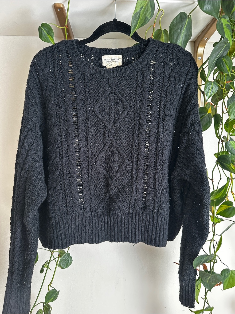 Denim & Supply Ralph Lauren Black Cable Knit Crewneck Sweater